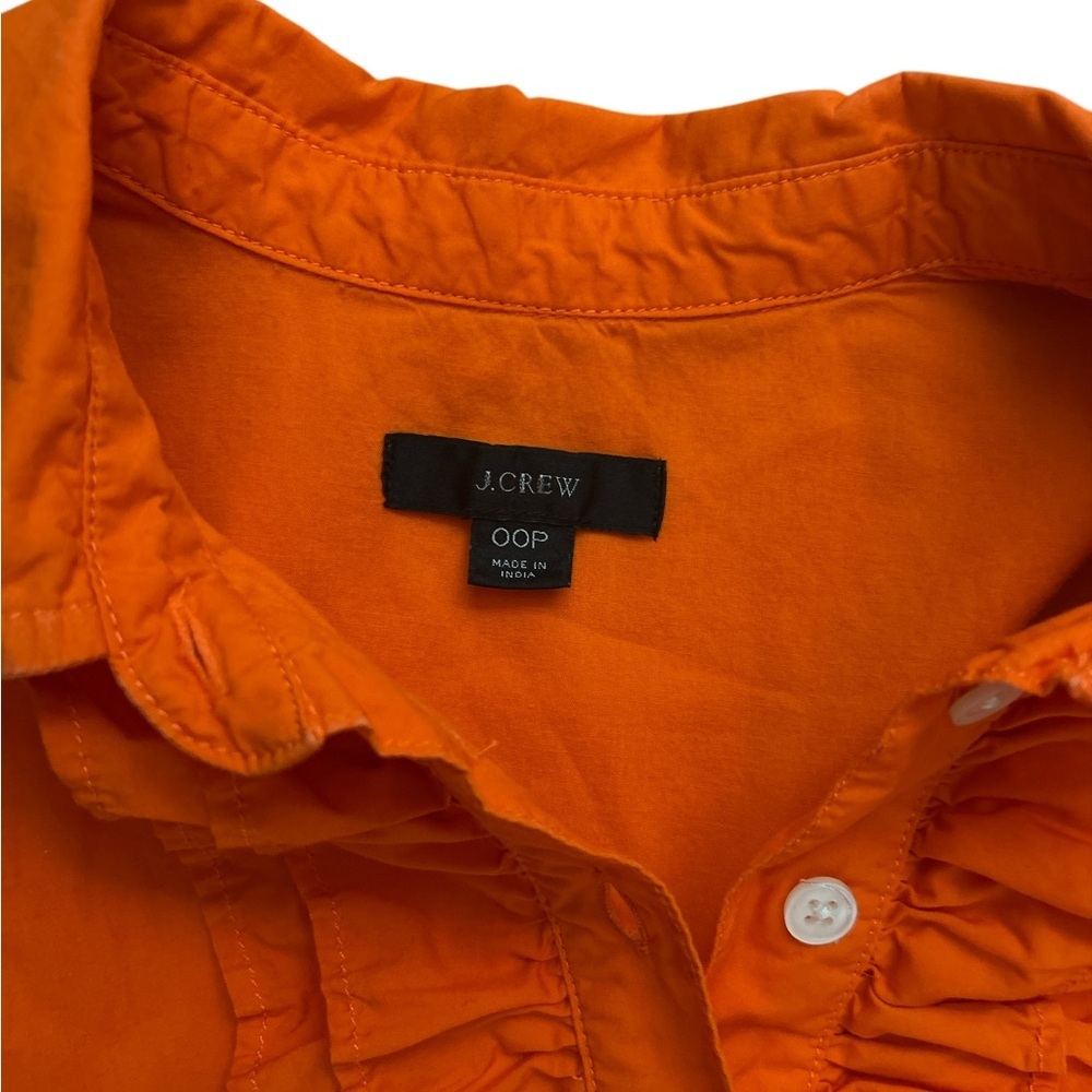 J.Crew Orange Poplin Maxi Dress Ruffle Button Front Short Sleeve Tiered Hem 00P - Picture 5 of 6